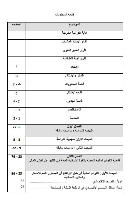 قائمة المحتويات